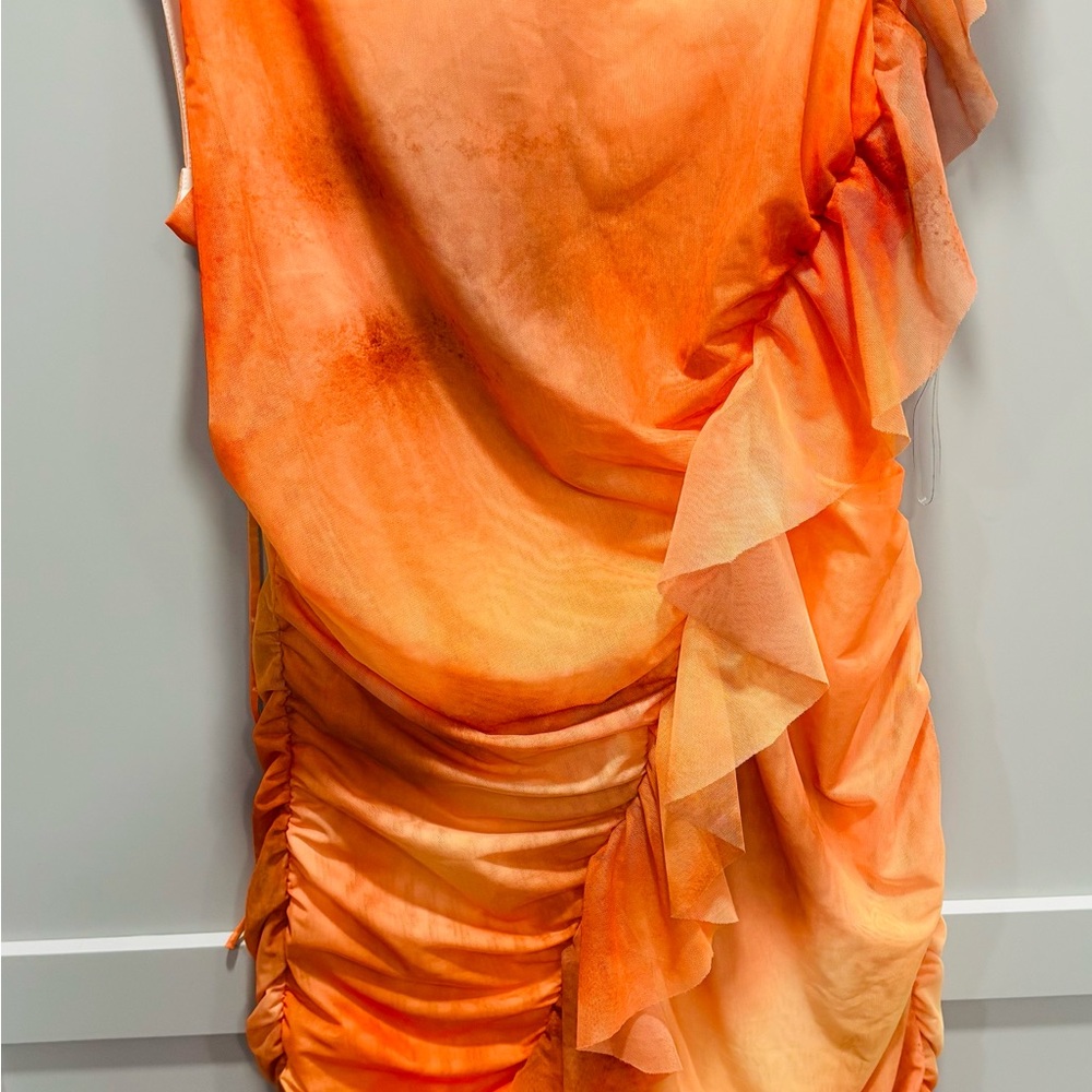 Mistress Rocks Ruffle Side Drape Mesh Minidress StretchSize Large Tall - Picture 7 of 10
